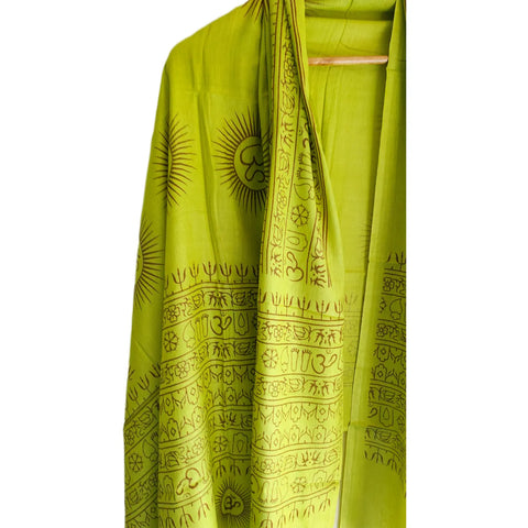 Lime Green Om Sun Mandala print rayon sarong - full flat view