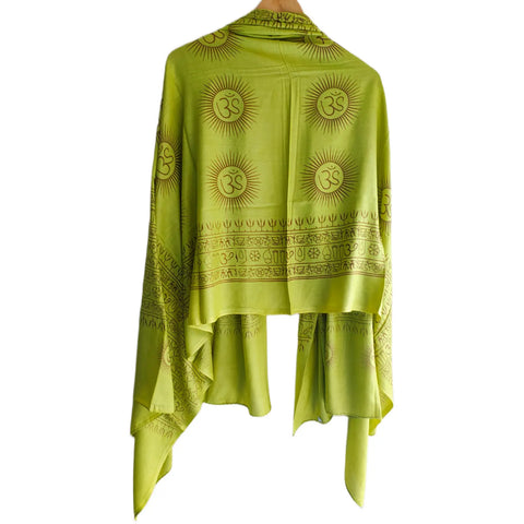 Lime Green Om Sun Mandala print rayon sarong - draped worn view