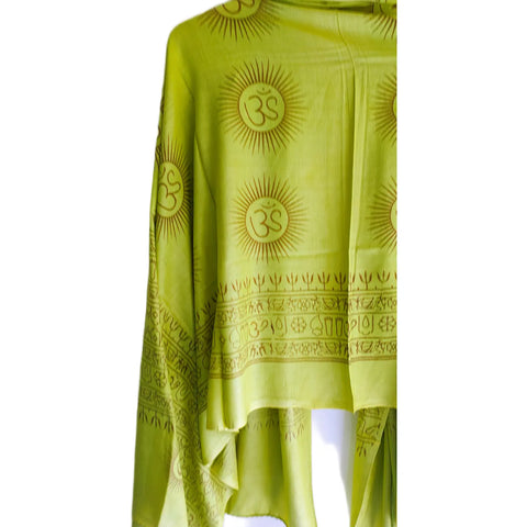 Lime Green Om Sun Mandala print rayon sarong - border and print close-up