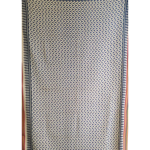 Varanasi printed cotton dupatta in ivory and navy blue geometric pattern, flat lay view