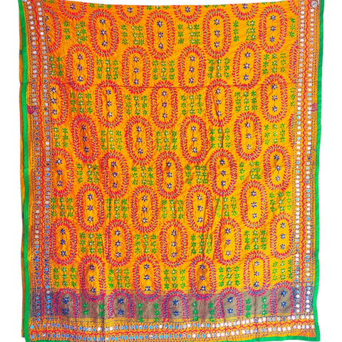 Saffron Orange Banarasi Phulkari Cotton Silk Dupatta - additional detail view 1 | Varanasi