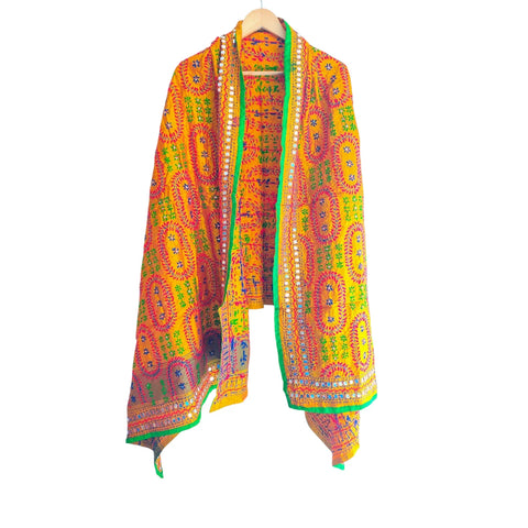 Saffron Orange Banarasi Phulkari Cotton Silk Dupatta - additional detail view 3 | Varanasi