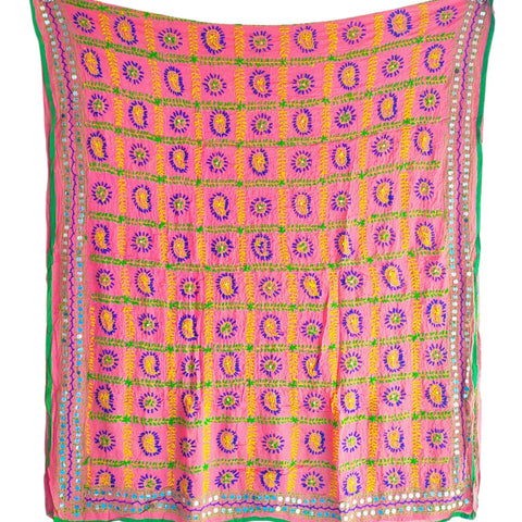 Pink Banarasi Phulkari Cotton Silk Dupatta - additional detail view 1 | Varanasi