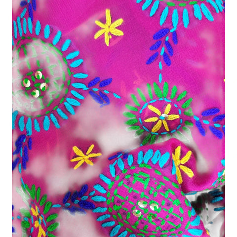 Magenta Banarasi Phulkari Cotton Silk Dupatta fabric texture and border close-up | Varanasi