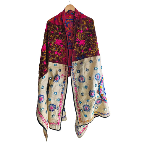 Tricolour Banarasi Phulkari Cotton Silk Dupatta fabric texture and border close-up | Varanasi