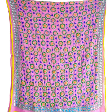 Lavender Banarasi Phulkari Cotton Silk Dupatta – full product view