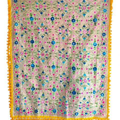 Ivory Cream Banarasi Phulkari Cotton Silk Dupatta – full product view