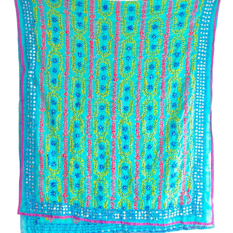 Turquoise Banarasi Phulkari Cotton Silk Dupatta – full product view