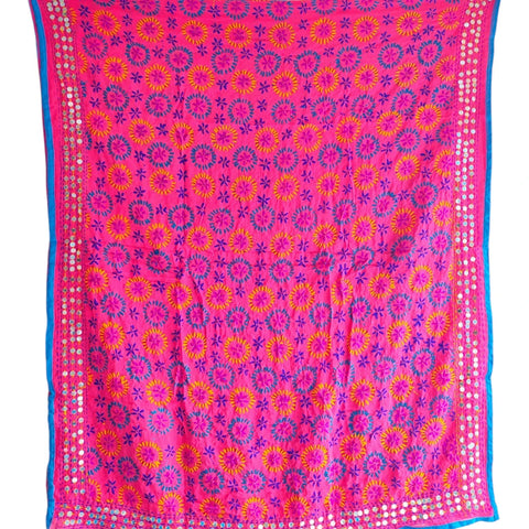 Rani Pink Banarasi Phulkari Cotton Silk Dupatta – full product view