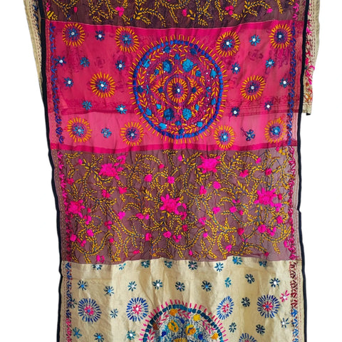 Tricolour Banarasi Phulkari Cotton Silk Dupatta – full product view