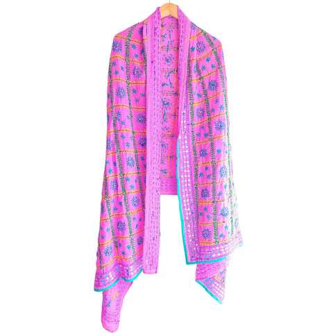Purple Violet Banarasi Phulkari Cotton Silk Dupatta draped and styled look | Varanasi
