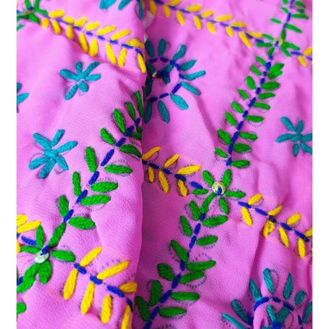 Purple Violet Banarasi Phulkari Cotton Silk Dupatta fabric texture and border close-up | Varanasi