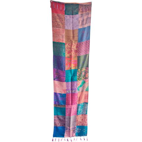 Vibrant pink magenta Banarasi silk patchwork stole – side drape view