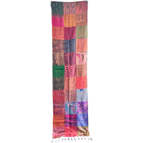 Soft peach and purple Banarasi silk patchwork stole – draped side view