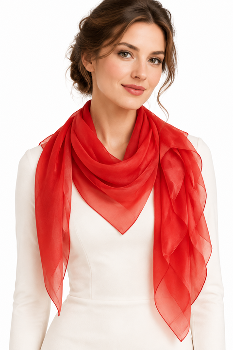 Red Solid Pure Silk Square Scarf | Varanasi Silk Hair Scarf 100x100 cm