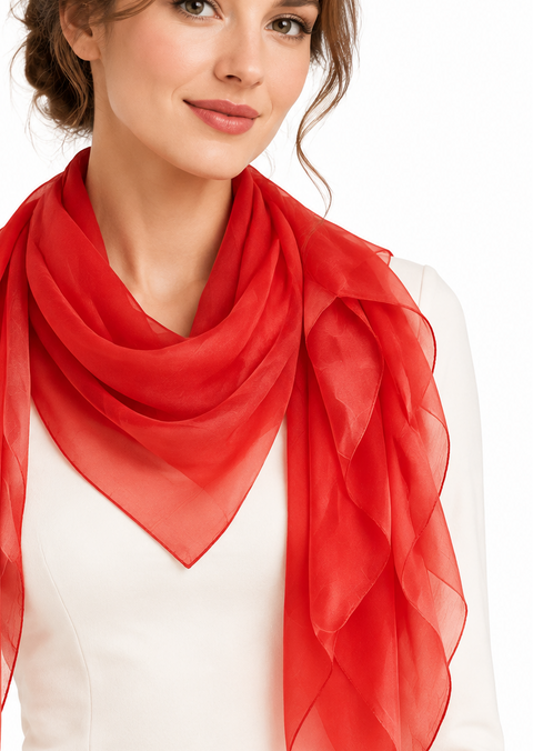 Red Solid Pure Silk Square Scarf | Varanasi Silk Hair Scarf 100x100 cm