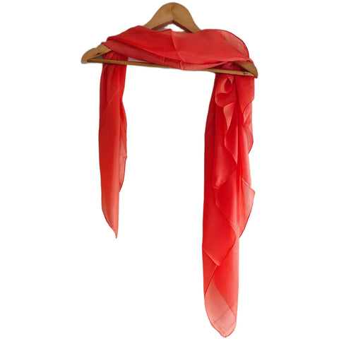 Red solid pure silk square scarf draped on hanger — lightweight Varanasi silk hair scarf, 100×100 cm