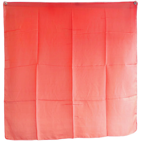 Close-up of red Varanasi silk square scarf — smooth lustrous plain weave pure silk, featherlight