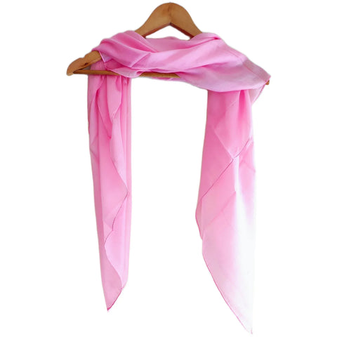 Pink pure silk square scarf draped view — women's candy pink silk hair scarf from Varanasi