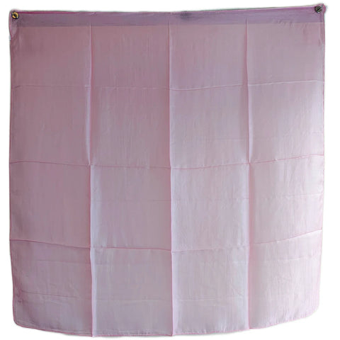 Close-up of pink Varanasi silk square scarf — smooth plain weave pure silk, featherlight