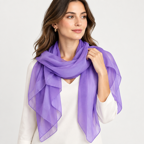 Lavender Solid Pure Silk Square Scarf | Varanasi Silk Hair Scarf 100x100 cm