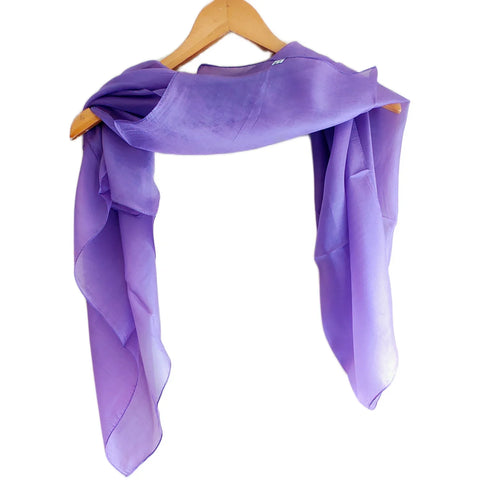Lavender silk square scarf close-up texture — soft plain weave pure Varanasi silk, featherlight