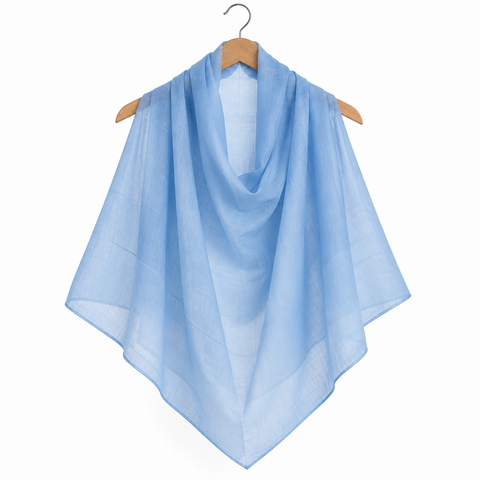 Sky Blue Solid Pure Silk Square Scarf | Varanasi Silk Hair Scarf 100x100 cm