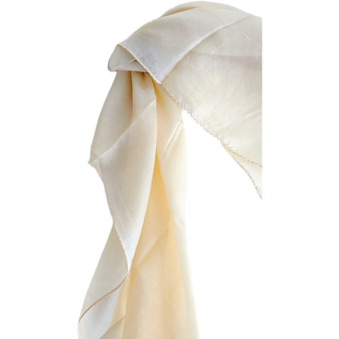 Cream ivory silk square scarf styled view — timeless neutral women's silk hair scarf from Varanasi