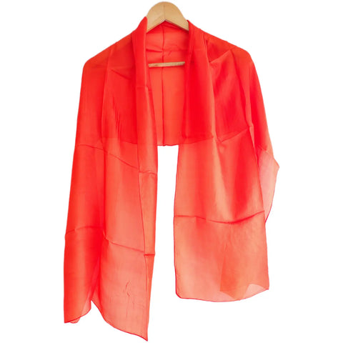 Tomato red pure silk stole draped on hanger — versatile women's silk scarf from Varanasi