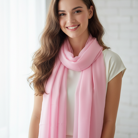 Baby Pink Solid Silk Stole | Lightweight Varanasi Silk Wrap for Women