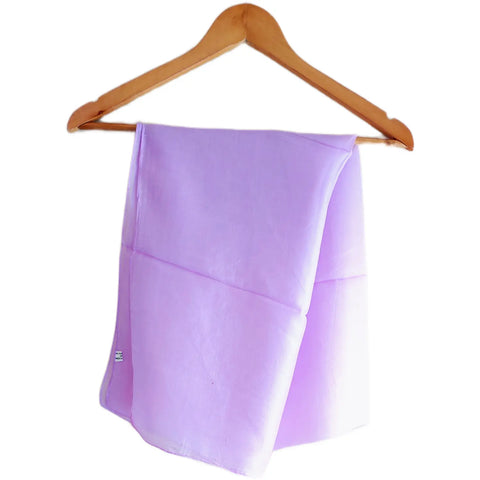 Lavender solid silk stole hanging on hanger — lightweight Varanasi pure silk wrap, 200x55 cm