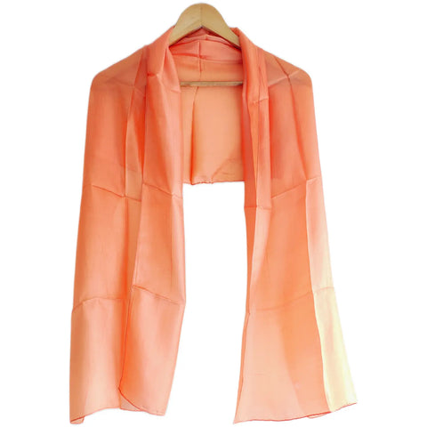 Peach pure silk stole on hanger — women's solid silk scarf, versatile drape from Varanasi