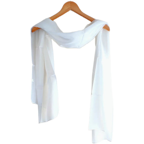 White solid silk stole draped on hanger — lightweight Varanasi pure silk wrap, 200x55 cm