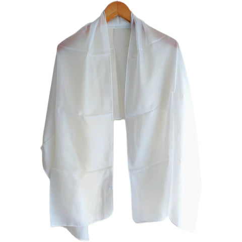 White pure silk stole styled on shoulder — women's bridal silk scarf from Varanasi