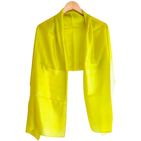 Lime green pure silk stole shoulder drape — vivid women's silk scarf from Varanasi