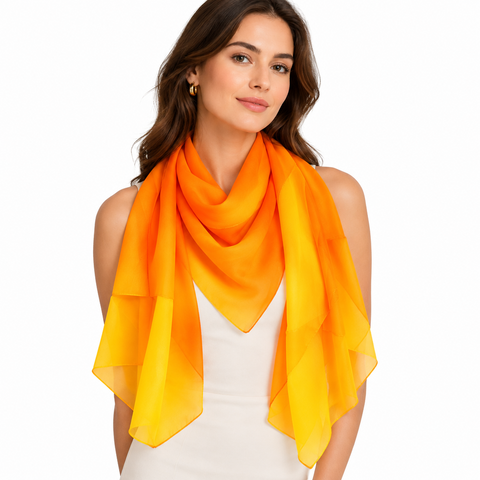Bright Orange Solid Silk Stole | Lightweight Varanasi Silk Wrap for Women
