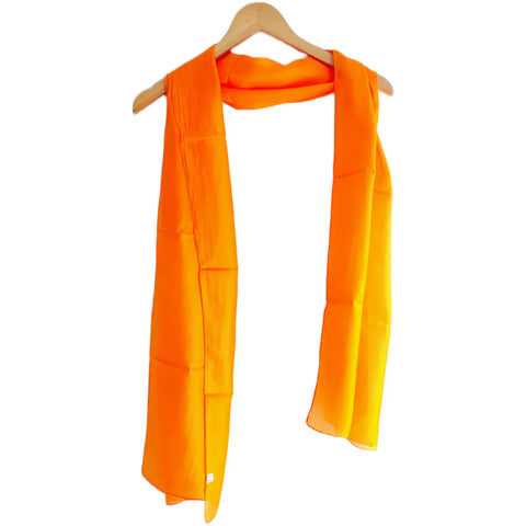 Bright orange pure silk stole styled view — festive women's silk scarf from Varanasi