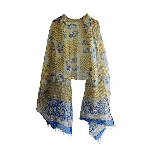 India Scarves Bagru Hand Block Floral kota Doria silk cotton Dupatta