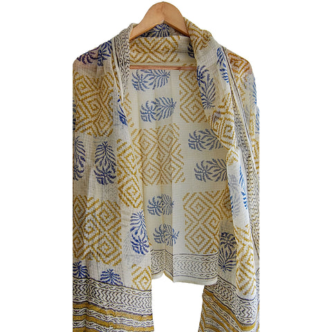 India Scarves Bagru Hand Block Floral kota Doria silk cotton Dupatta
