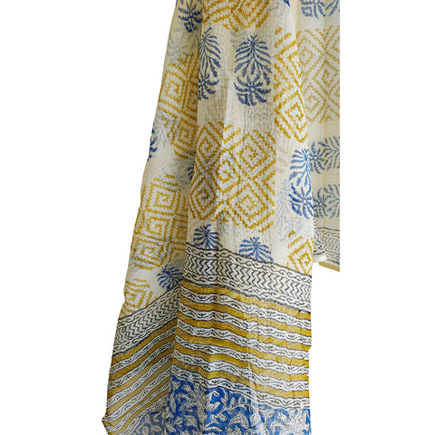 India Scarves Bagru Hand Block Floral kota Doria silk cotton Dupatta