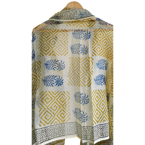 India Scarves Bagru Hand Block Floral kota Doria silk cotton Dupatta