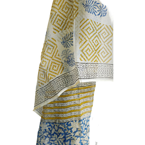 India Scarves Bagru Hand Block Floral kota Doria silk cotton Dupatta
