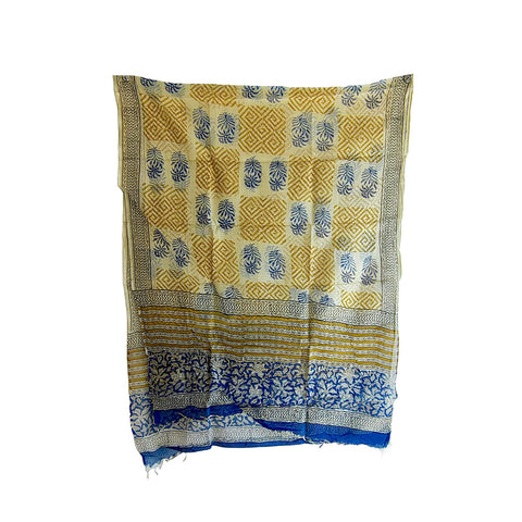 India Scarves Bagru Hand Block Floral kota Doria silk cotton Dupatta