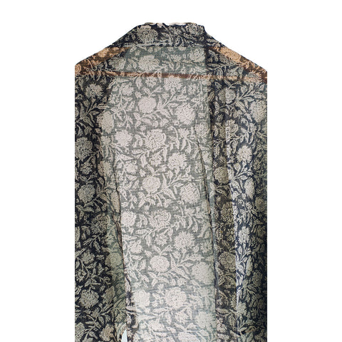 India Scarves Bagru Hand Block Floral kota Doria silk cotton Dupatta (Black)