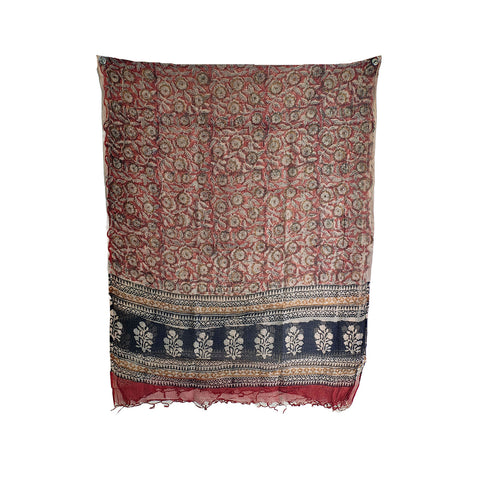 India Scarves Bagru Hand Block Floral kota Doria silk cotton Dupatta (Maroon)