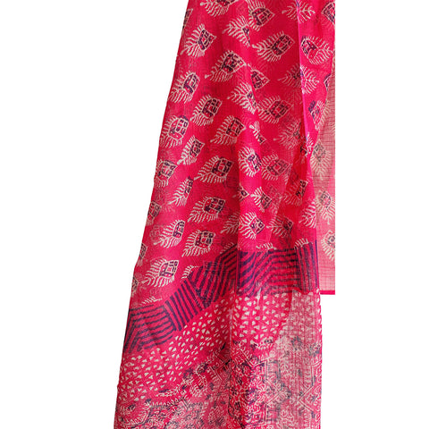 India Scarves Bagru Hand Block Floral kota Doria silk cotton Dupatta (Red)