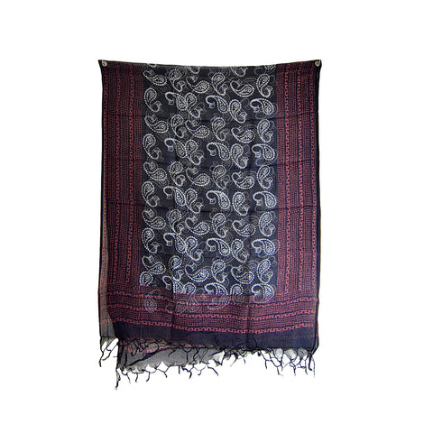 India Scarves Bagru Hand Block Floral kota Doria silk cotton Dupatta (Purple and Black )