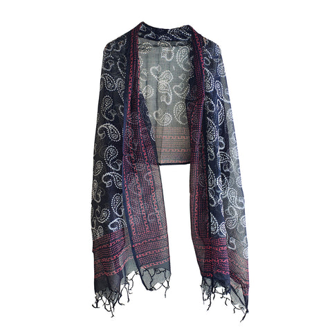 India Scarves Bagru Hand Block Floral kota Doria silk cotton Dupatta (Purple and Black )