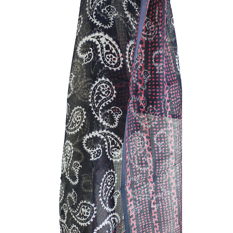 India Scarves Bagru Hand Block Floral kota Doria silk cotton Dupatta (Purple and Black )