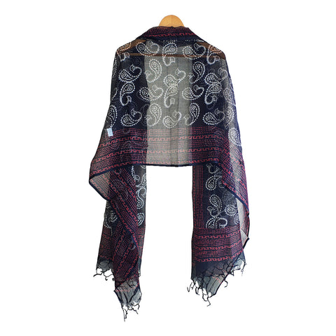 India Scarves Bagru Hand Block Floral kota Doria silk cotton Dupatta (Purple and Black )